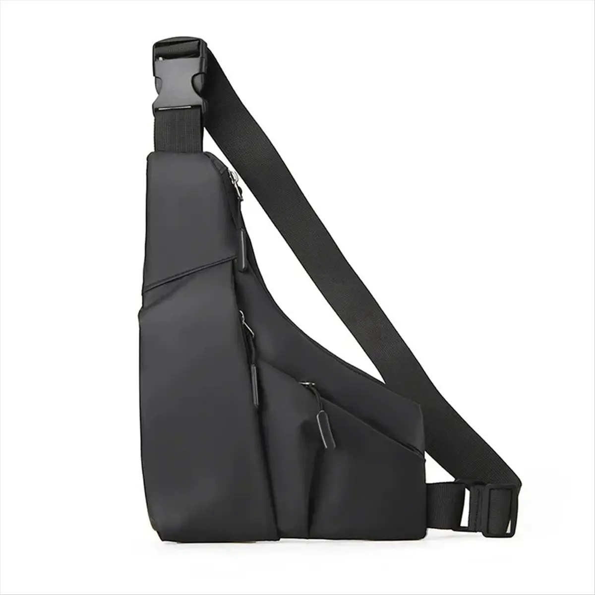 [Trending Offer] Leisure Leather Film Triangle Bag Crossbody Anti Theft Close Fitting Chest Bag Sports Riding Sling Bag Black