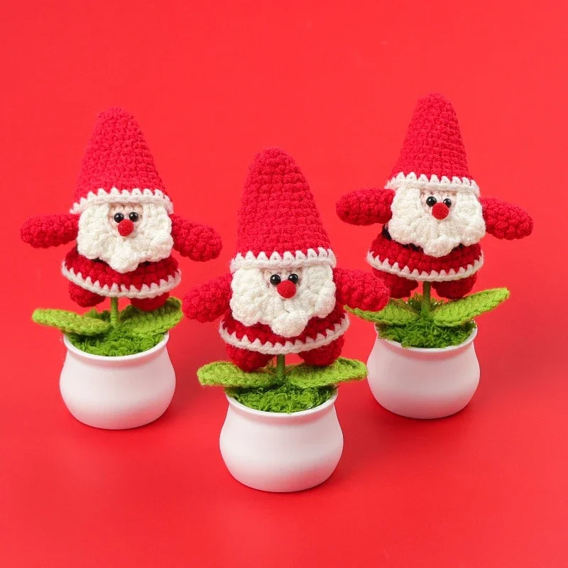 

Finished Crochet Santa Claus Doll Potted Handmade Knitting Christmas Ornaments Creative Christmas Decoration Accessories Gifts