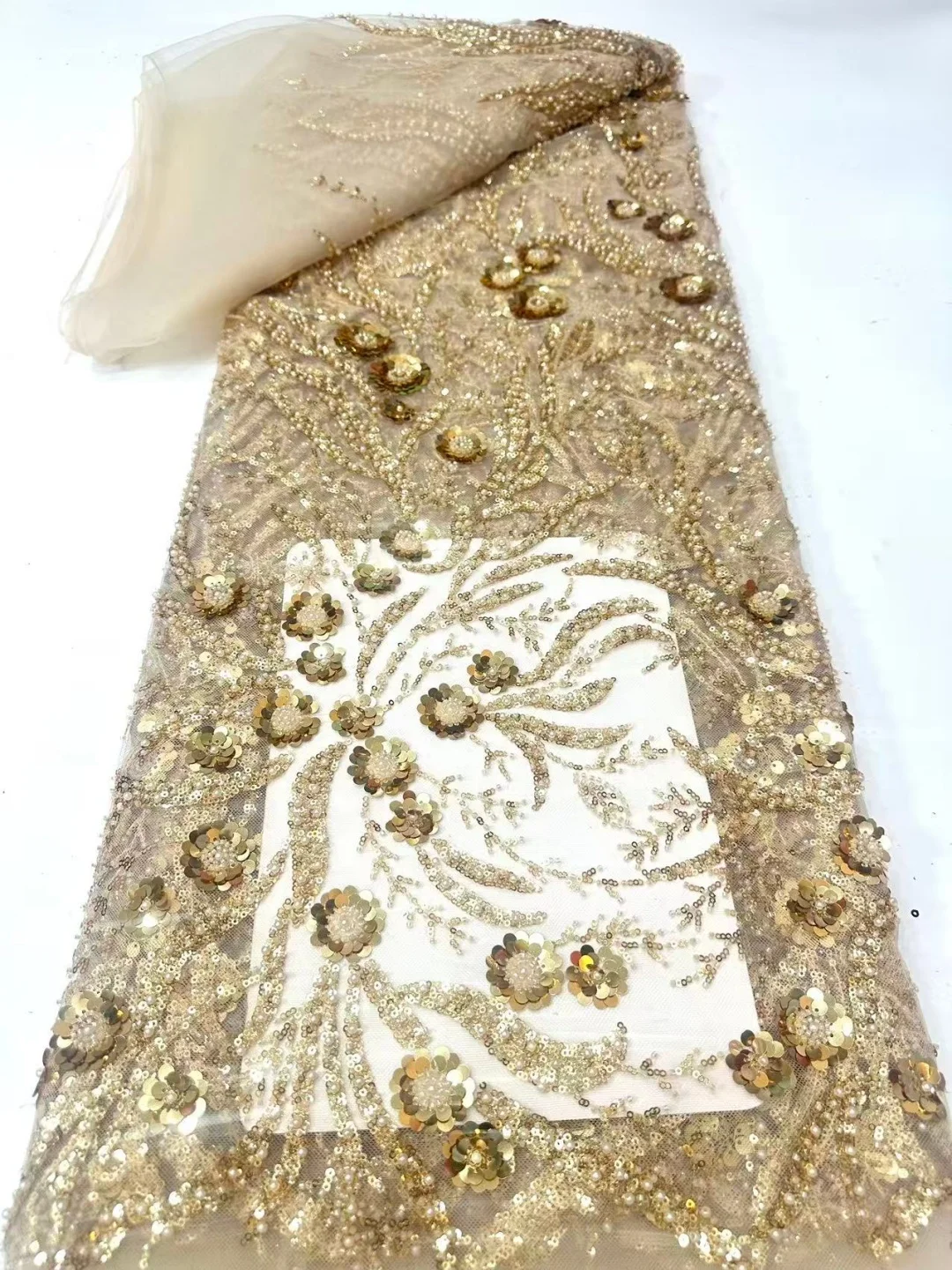 

African Tulle Lace Fabric 2026 French Net Sequins Fabric Sewing Embroidery With Beads Lace Tulle Mesh Nigeria Dress 5 Yards