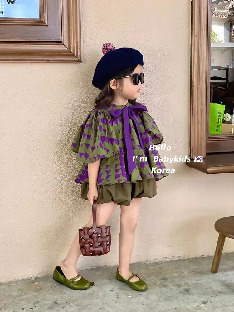 Girl Clothes Suit South Korean Children Clothes 2024 Spring and Summer Girl Suit Baby Girl Doll Shirt Shorts Two-piece Sets