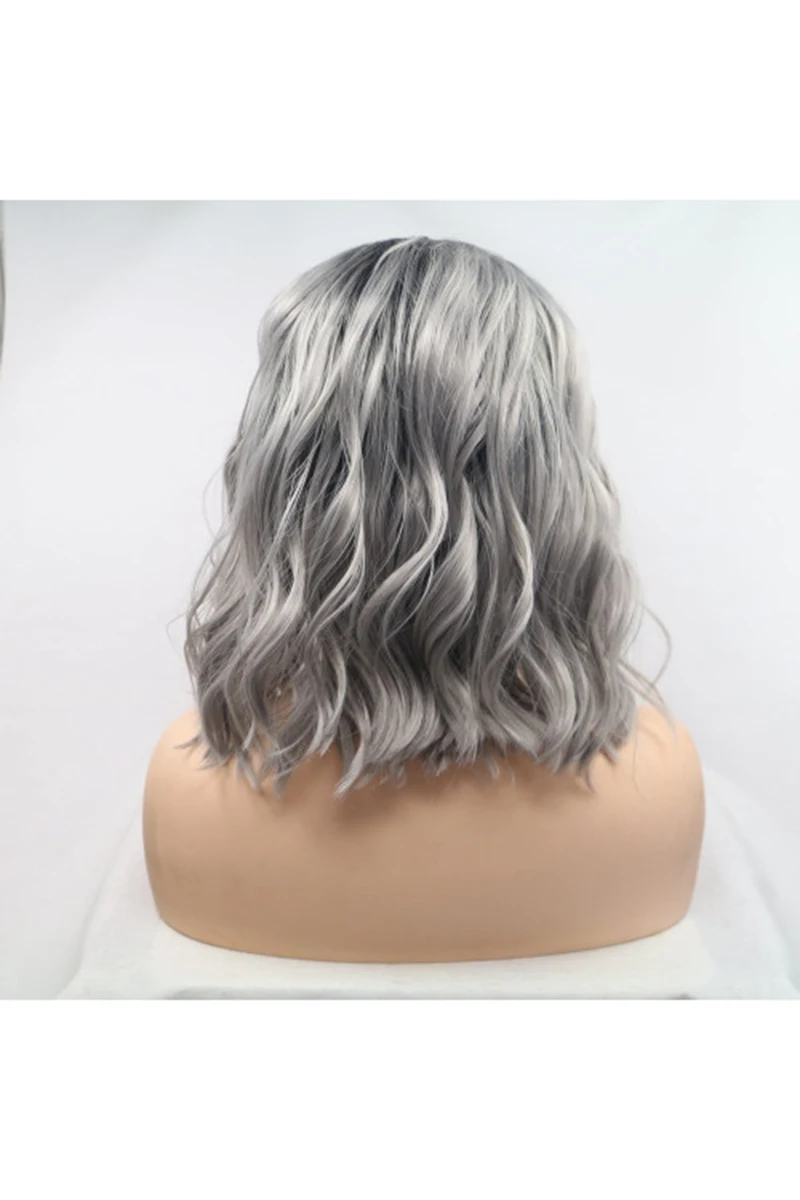 Dark Root Grey Body Wave Medium Lace Front High Heat Resistant Fiber Synthetic Hair Wigs