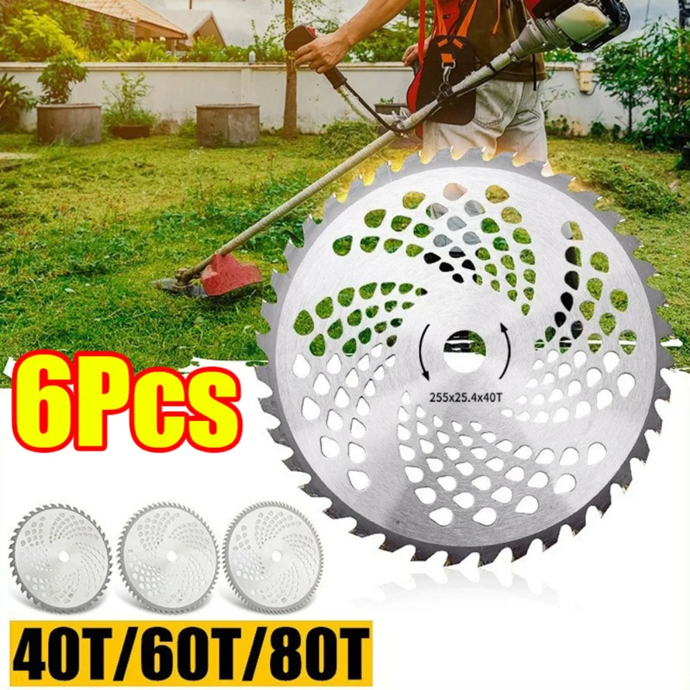 1-6Pcs 40/60/80T Lawn Mower Blade Carbide Blades Grass Trimmer Head Saw Blade Cutting Disc for Garden Weed Mower Parts