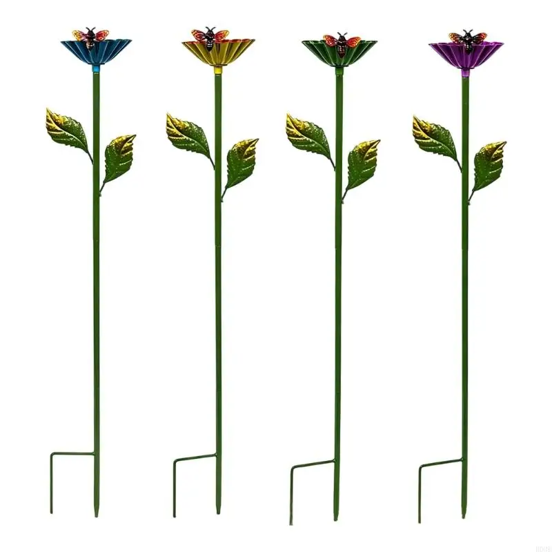 Gartenpfähle aus Metall für den Außenbereich, 4er-Set, Blumenpflücker aus Eisen für Rasenkanten, Gehwege, Blumentöpfe und B03E – Detail 2