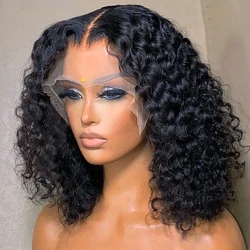 Perruque Lace Wig BOB Naturelle Remy Bouclée, Cheveux Courts, Deep Wave, Transparent, Pre-Plucked, Wiltshire, Nministériels ds Achnommée, pour Femme