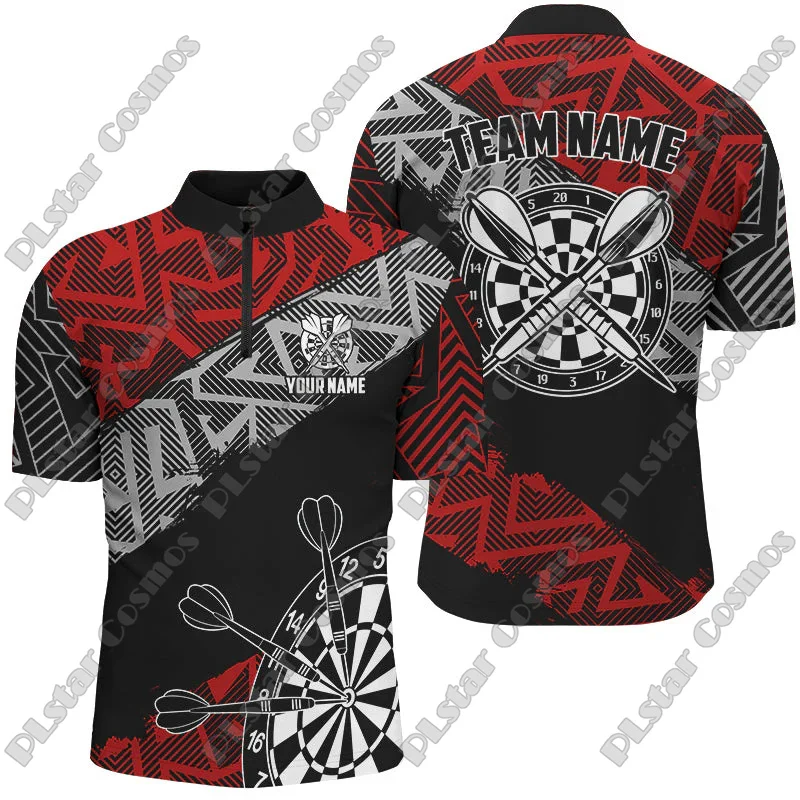 Personalisiertes Dart-Team-Trikot mit Schwarz-Gelbem Feuerflammen-Motiv, 3D-Druck, Modisches Herren-Sommer-Poloshirt mit Reißverschluss, XKP15