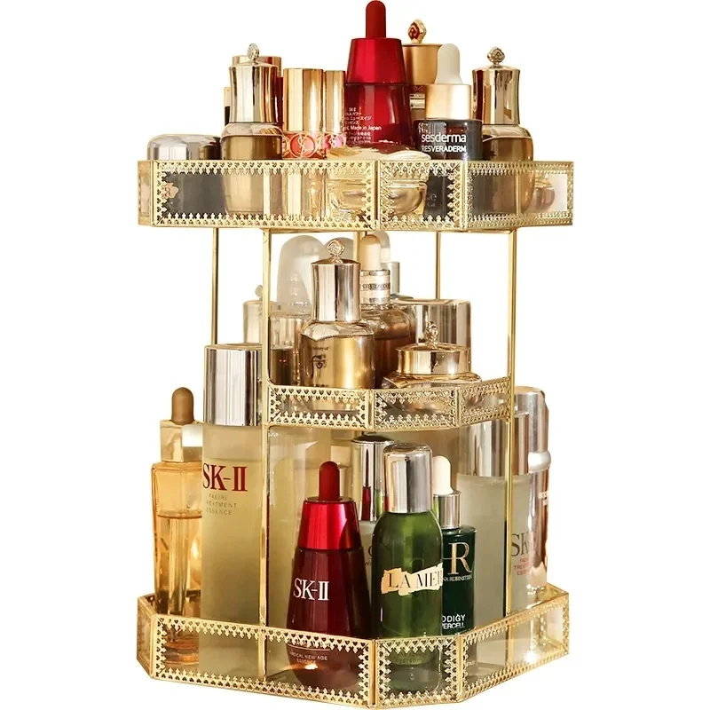 Iron Art Nordic Style Whirling Rack Lipstick Perfume Cosmetic Skin Care Product Storage Rack Finishing Table Rack