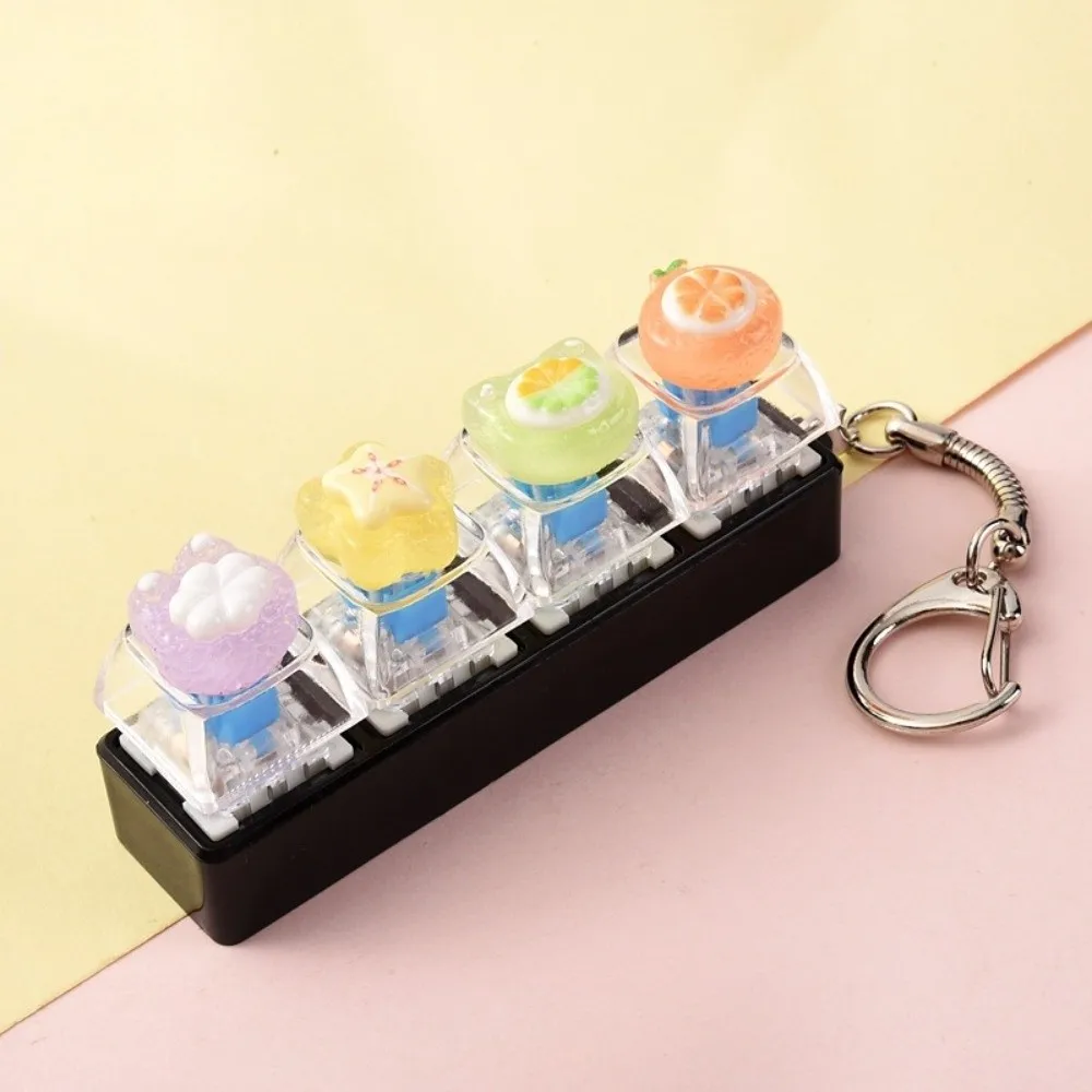 Pressure Reducer 4-Key Fidget Keychain Smooth Portable Reduce Pressure Cute Fruit Clicker Keychain Reduce Anxiety
