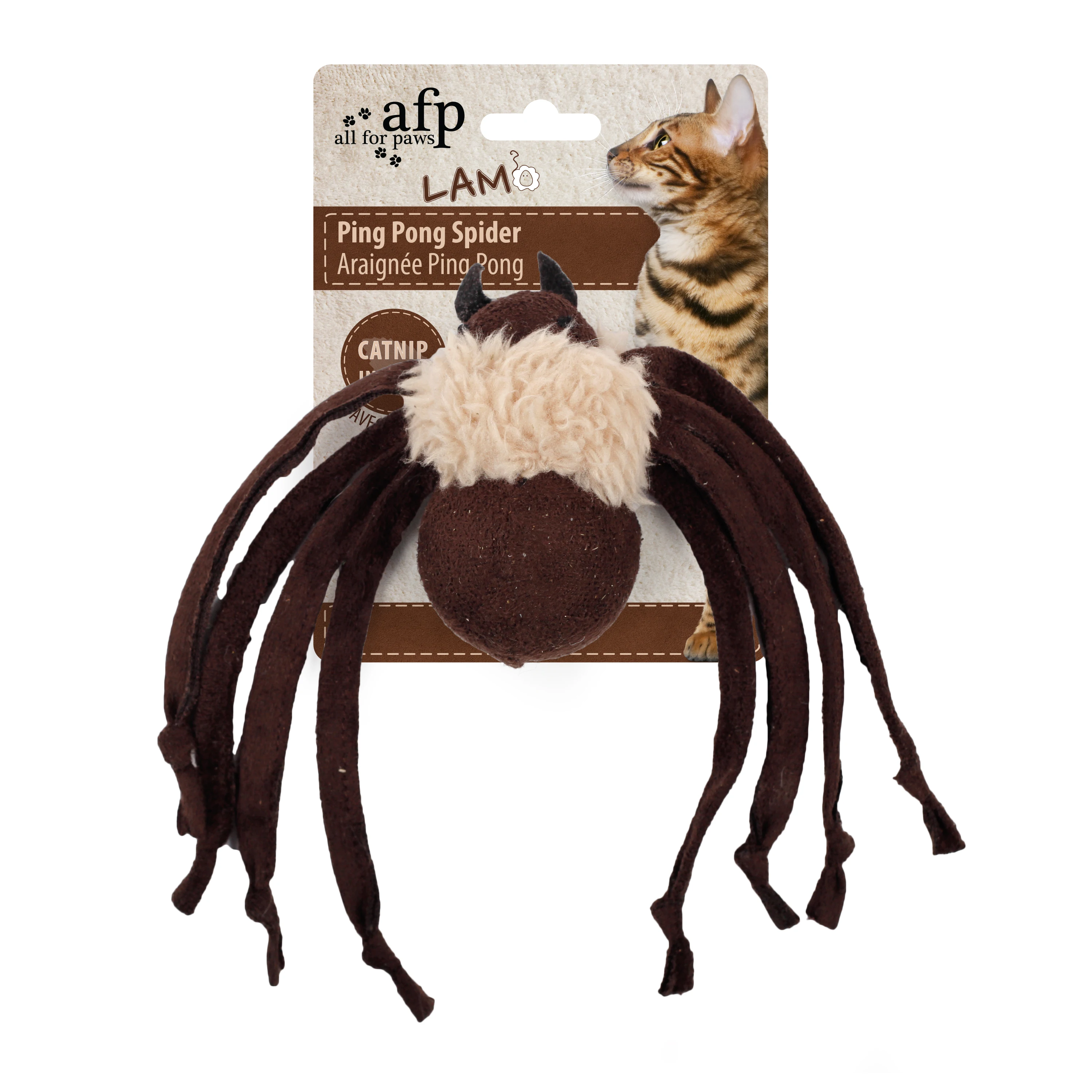 All For Paws Amazon Hot Sale Pet Ping Pong Brown/Grey/Tan Lamb Spider Ball Toy Cat Catnip Infused Plush Toys