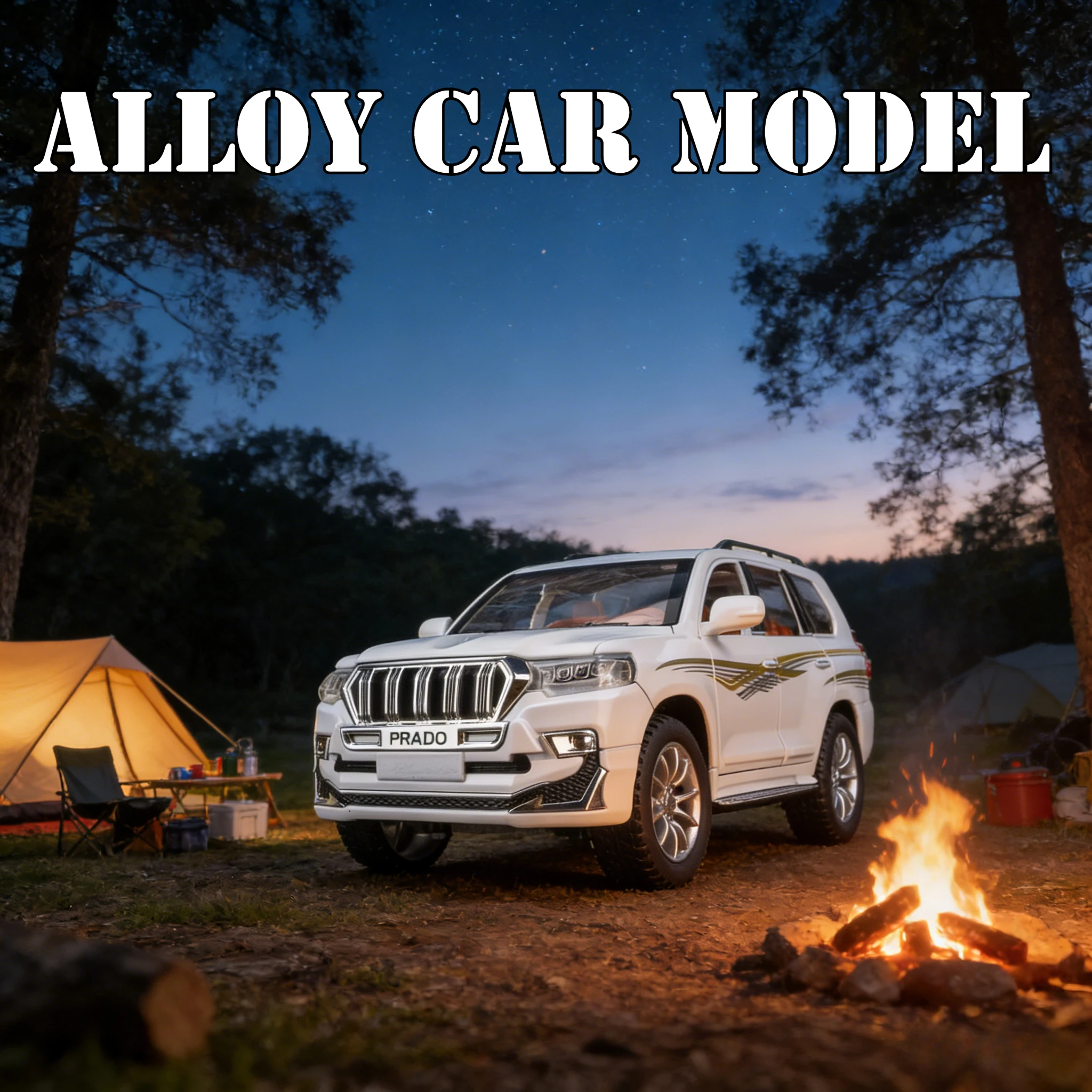 Para puertas de coche modelo de vehículo todoterreno de aleación Toyota Prado 1:24 y maletero del capó del motor se puede abrir detalles ricos mano de obra fina