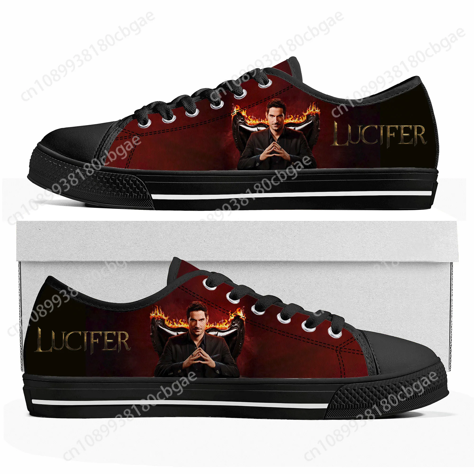 Lucifer Low Top Sneakers Mens Womens Teenager High Quality Tom Ellis Canvas Sneaker couple Casual Shoes Customize DIY Shoe