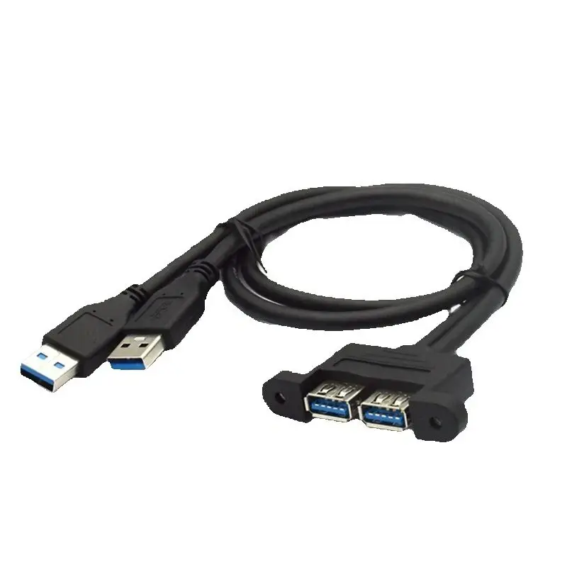 Dual USB 3.0 Combo Male to Female Extension Cable with Screw Panel Mount Holes 50cm/1M And 30cm/100cm Options for Data Transfer