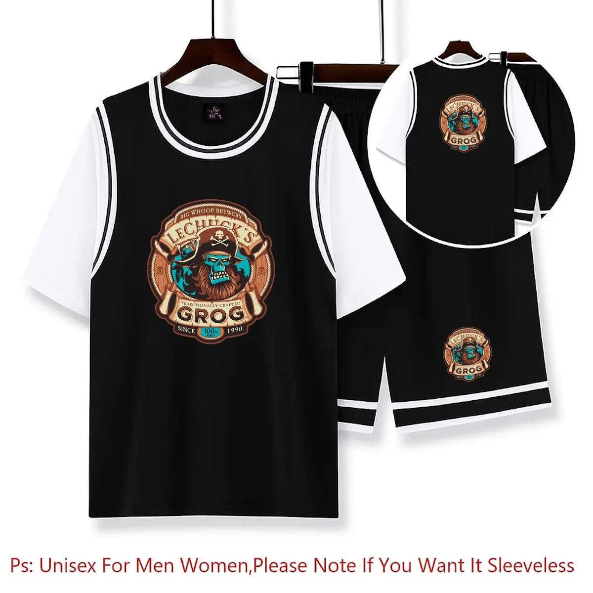 

Grog Craft Beer Monkey Island Game LeChuck Elaine Guybrush Комплекты баскетбольной формы Футболка унисекс Баскетбольная майка Быстросохнущая