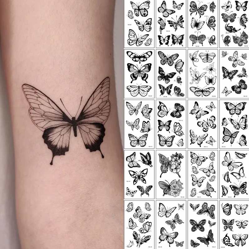 

30 Sheets Butterfly Transfer Tattoos Sticker Waterproof Disposable Temporary Tattoo Women Men Hand Body Fake Tattoos Decoration