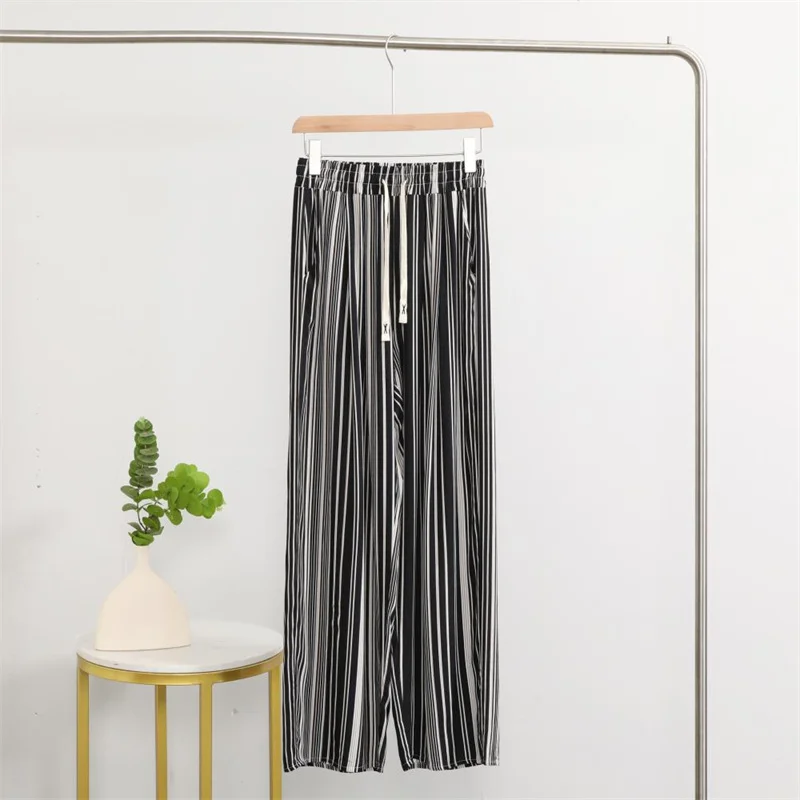 2024 New Casual High Waist Sleep Pants Women Striped Loose Ladies Pajama Pant Home Wear Trousers Pantalon Pijama Nightwear