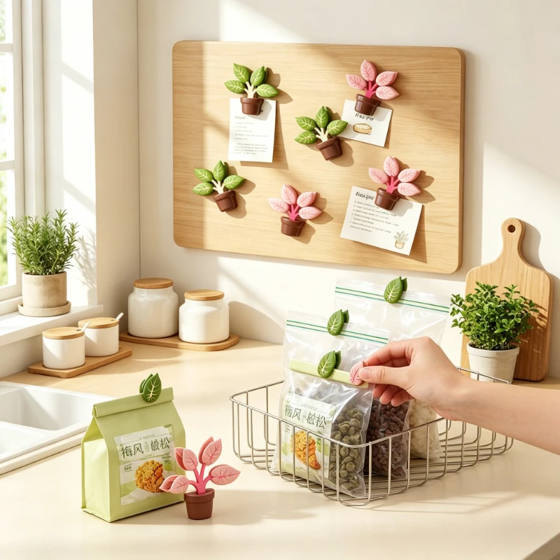 1/2PCS Sakura Magnetic Fridge Magnet Seal Clip, Petal Sealing Clip, Magnetic Fridge Sticker, Snack Clip, Flower Decoration
