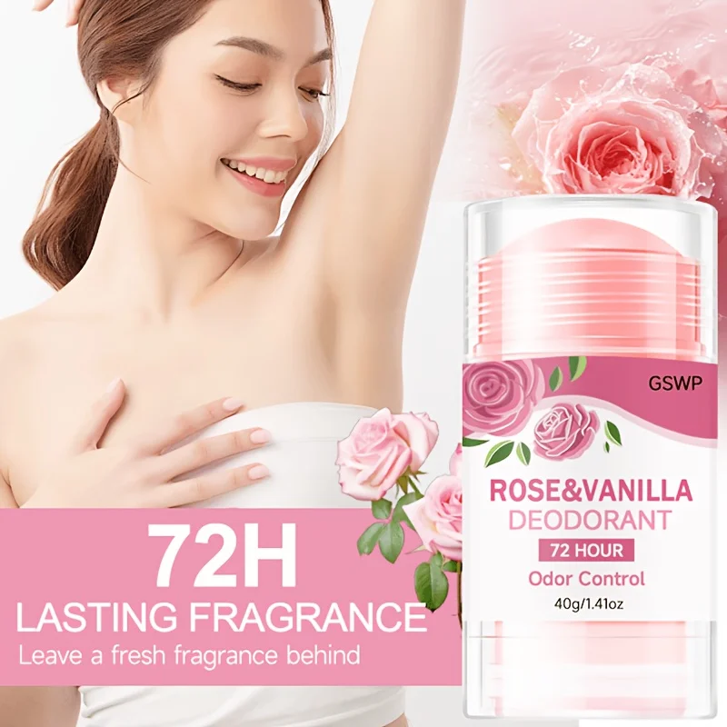 GSWP Crema desodorante de rosas y vainilla, protección contra el olor corporal durante 72 horas, fragancia duradera, adecuada para las axilas. 40 g/80 g