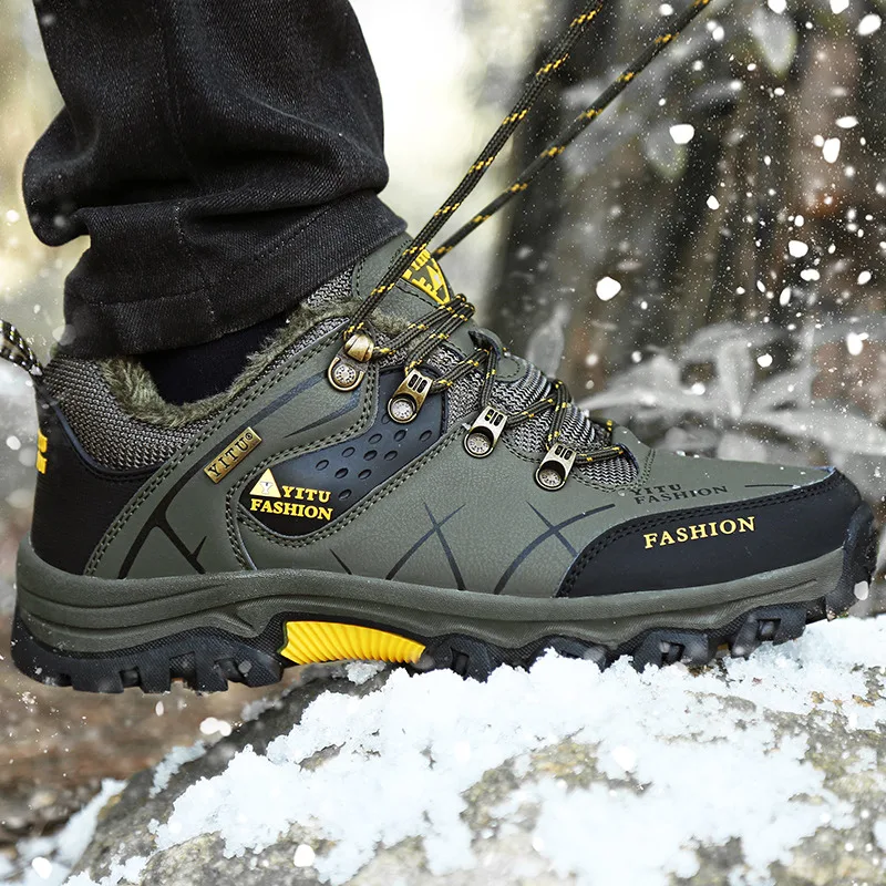 Zapatos de senderismo de cuero para hombre, zapatos cómodos para viajes al aire libre, zapatos de Camping de felpa antideslizantes, talla grande 47, invierno, nueva tendencia