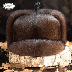 Winter Men Top Ushanka Hat Real Mink Fur Bomber Hat Male Genuine Marten Head Warm Black/Brow Caps Best Gift For Parent Gorras