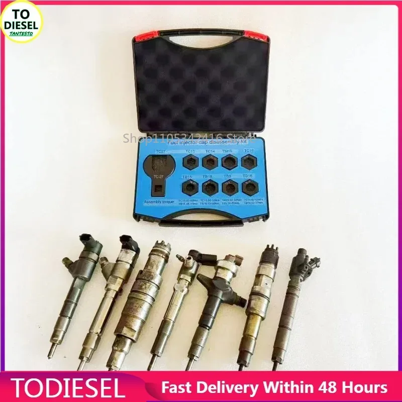 1 Set Common Rail Injector Assembly Disassembly Tool Kit Nozzle Cap Removal Tool for Bosch Denso Delphi Siemens Cummins