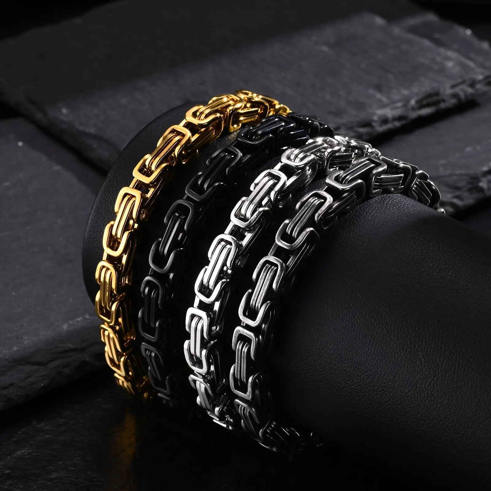 Vnox Oxidized Stainless Steel Byzantine Bracelets, Mens Metal Punk Wristband, Vintage Retro Mens Fashion Jewelry