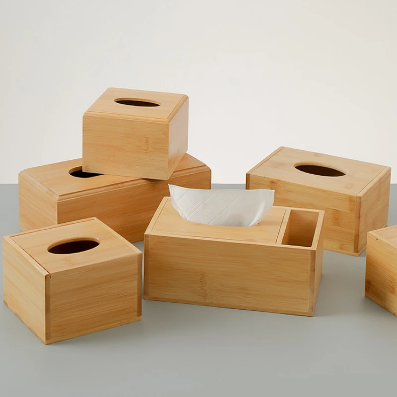 Bamboo Wood Tissue Box Holder Toothpick Box Living Room Coffee Table Restaurant Storage Accessories Rectangular Storage Box