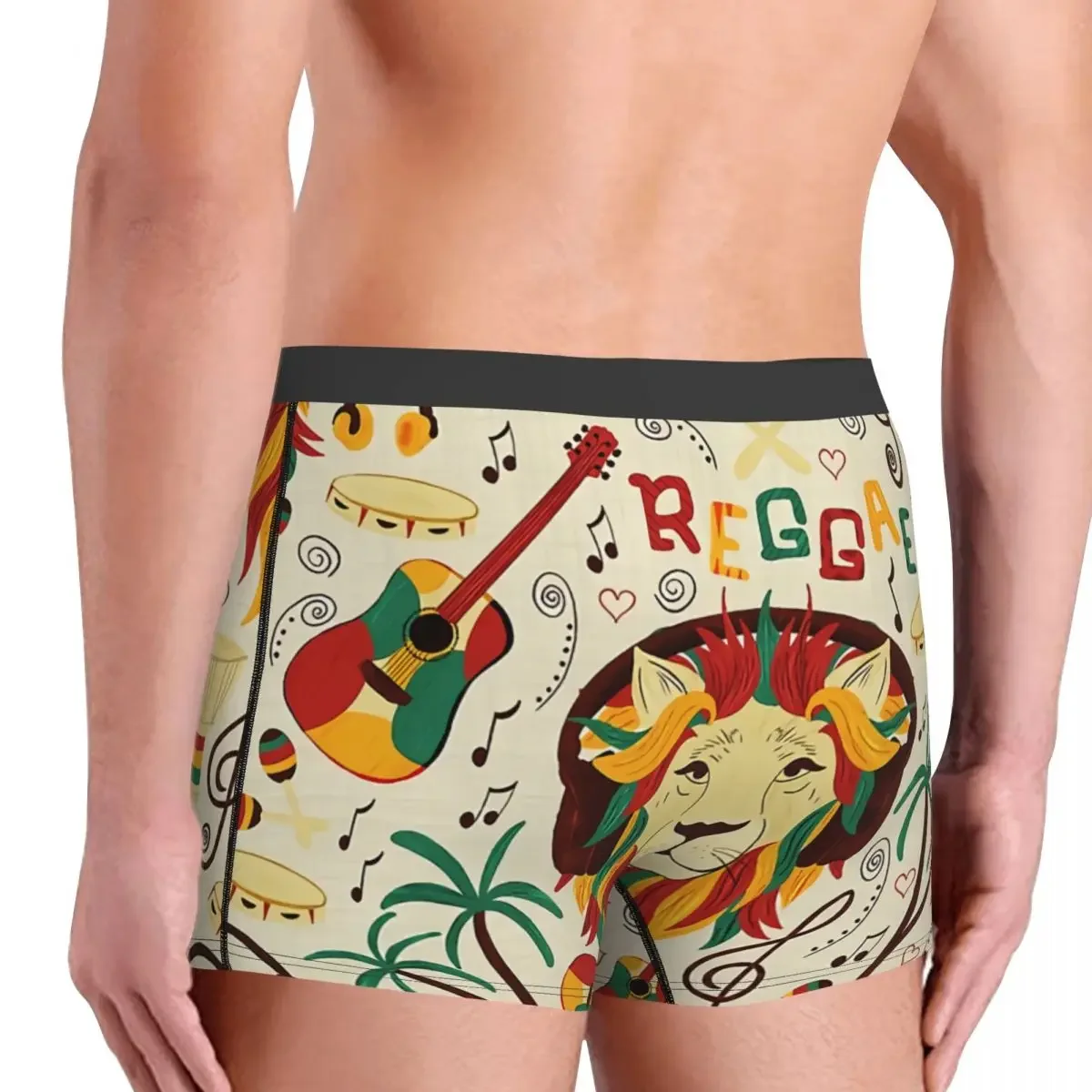 Boxer estampado reggae vibes masculino, arte padrão musical, cuecas criativas respiráveis, cuecas boxer de alta qualidade, presentes de aniversário