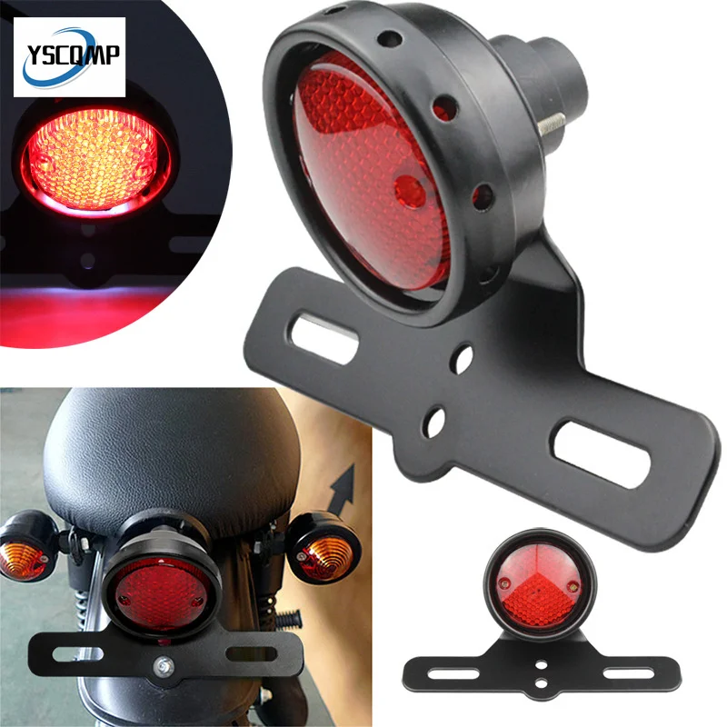 

Universal Motorcycle Rear Tail Brake Stop Light LED Retro Red Lamp W/ License Plate Mount for Harley Honda Suzuki