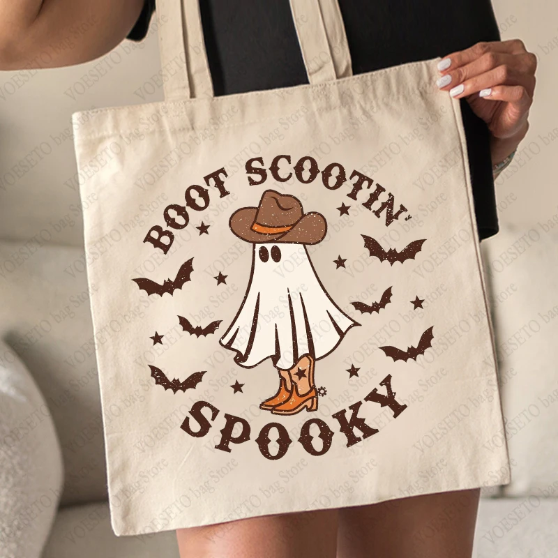 Boot Scootin Spooky Pattern Tote Bag Halloween Gift Handbag Cute Spooky Outdoor Men\'s Women\'s Shopping Bag Carrier Bag