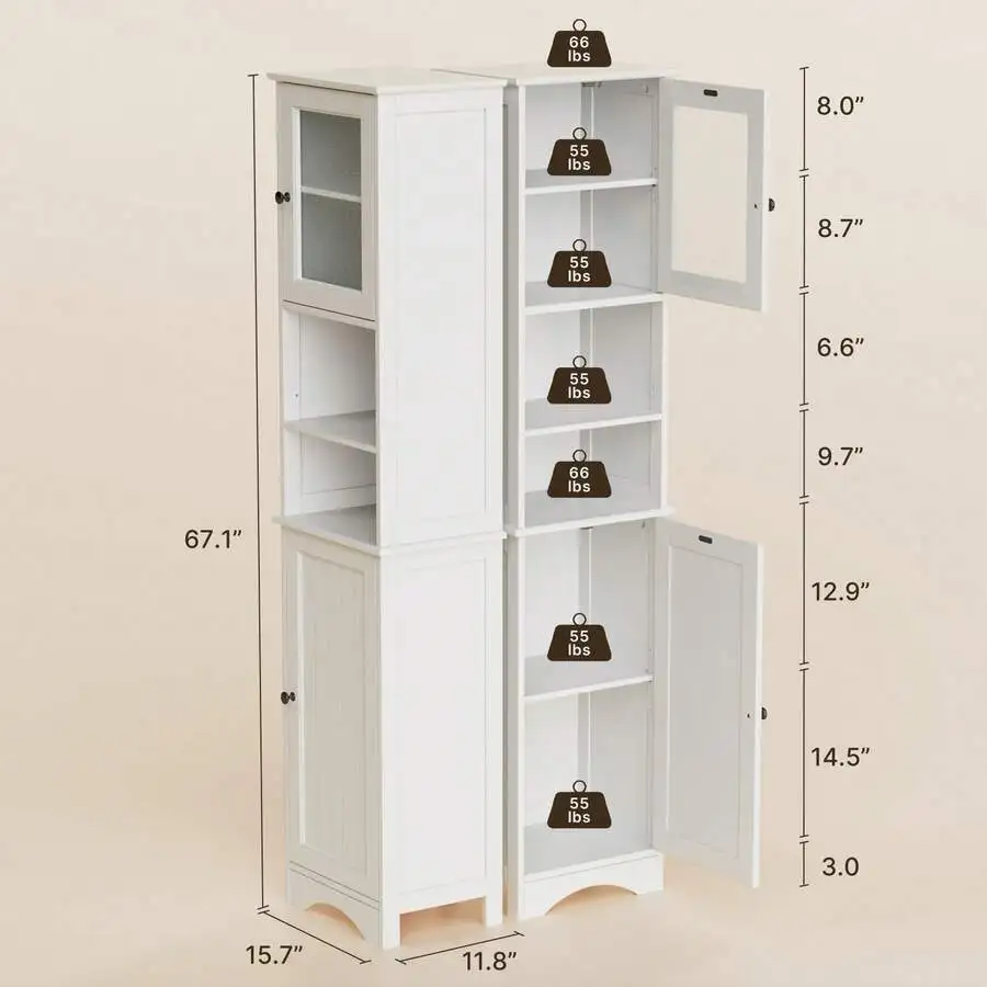 Bathroom Bathroom Cabinet With Two-Way Doors, Freestanding Storage Cabinet With Adjustable Shelves, Narrow Tall Linen Cabinet With Open S - Aliexpress Deal