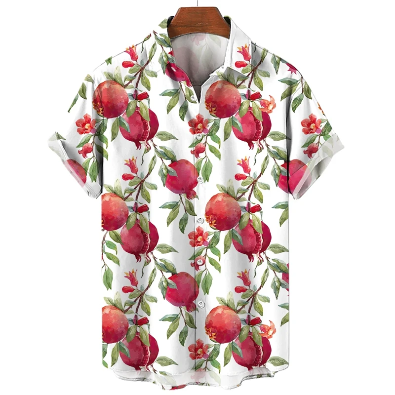 Hawaiian Fruit Pomegranate 3D Printed Beach Shirts Funny Guava Graphic Blouses For Men Clothes Casual Boy Short Sleeve Male Tops