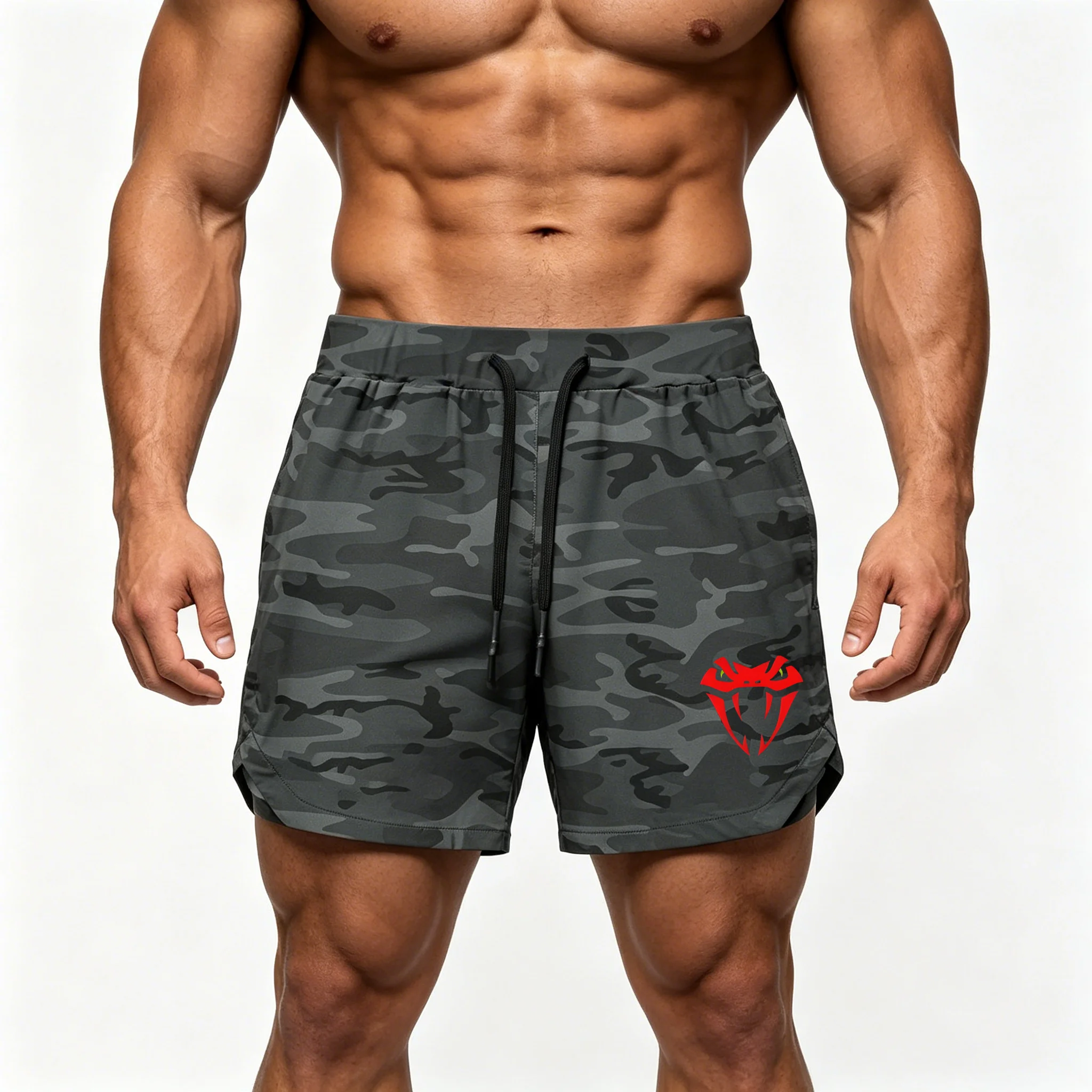 Men's Quick Dry Gym Shorts Red Snake Print Workout Running Shorts Breathable Drawstring Sport Shorts with Pockets