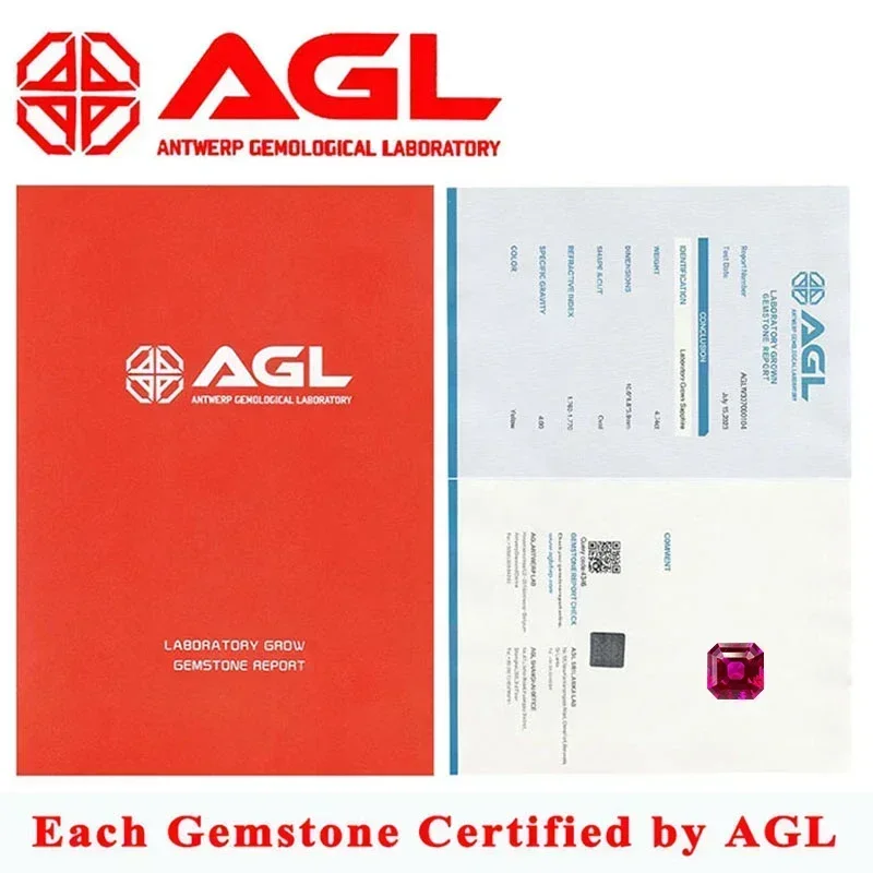 مختبر نمت روبي Asscher قطع Rubellite اللون DIY سحر صنع المجوهرات المواد الرئيسية تحديد شهادة AGL