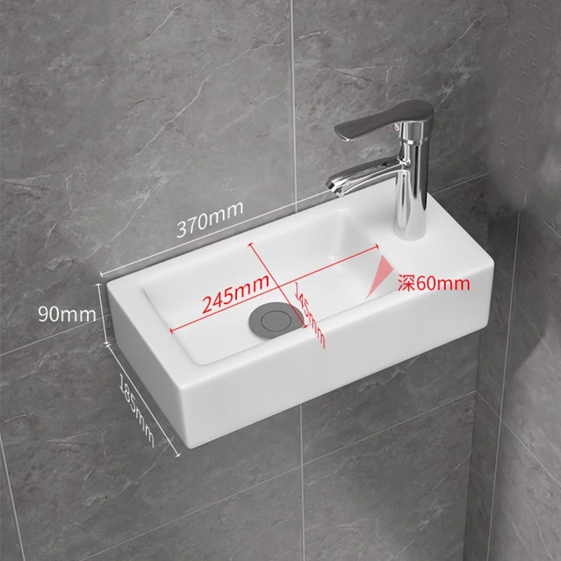 32/33/37cm Small Apartment Bathroom Sink Wall-mounted Ceramic Washbasin Balcony Washroom Corner Hanging Basin with Faucet Set