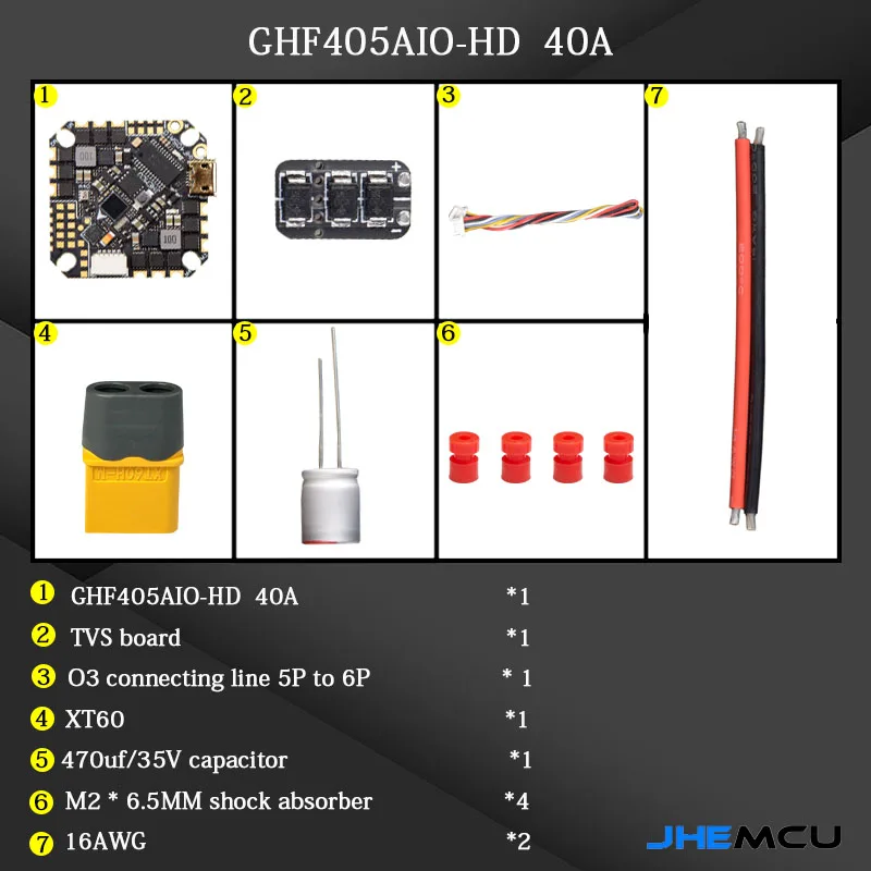 JHEMCU GHF405AIO-HD 40A AIO Flight Controller F405 F4 Build-in OSD Blheli-S ESC 2-6S Lipo For RC FPV Toothpick Racing Drone