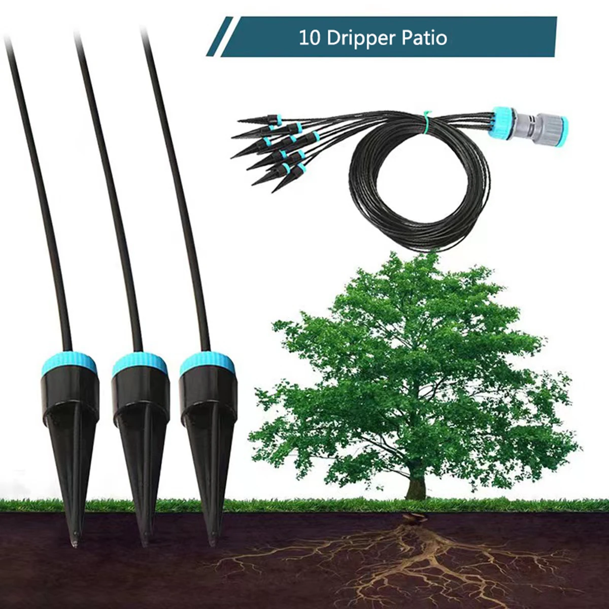 1 Set Automatisches Bewässerungssystem für den Innenbereich, Tropfbewässerungssystem mit 10 Bewässerungseinheiten, Garten- und Hofbewässerungskanne für – Detail 5
