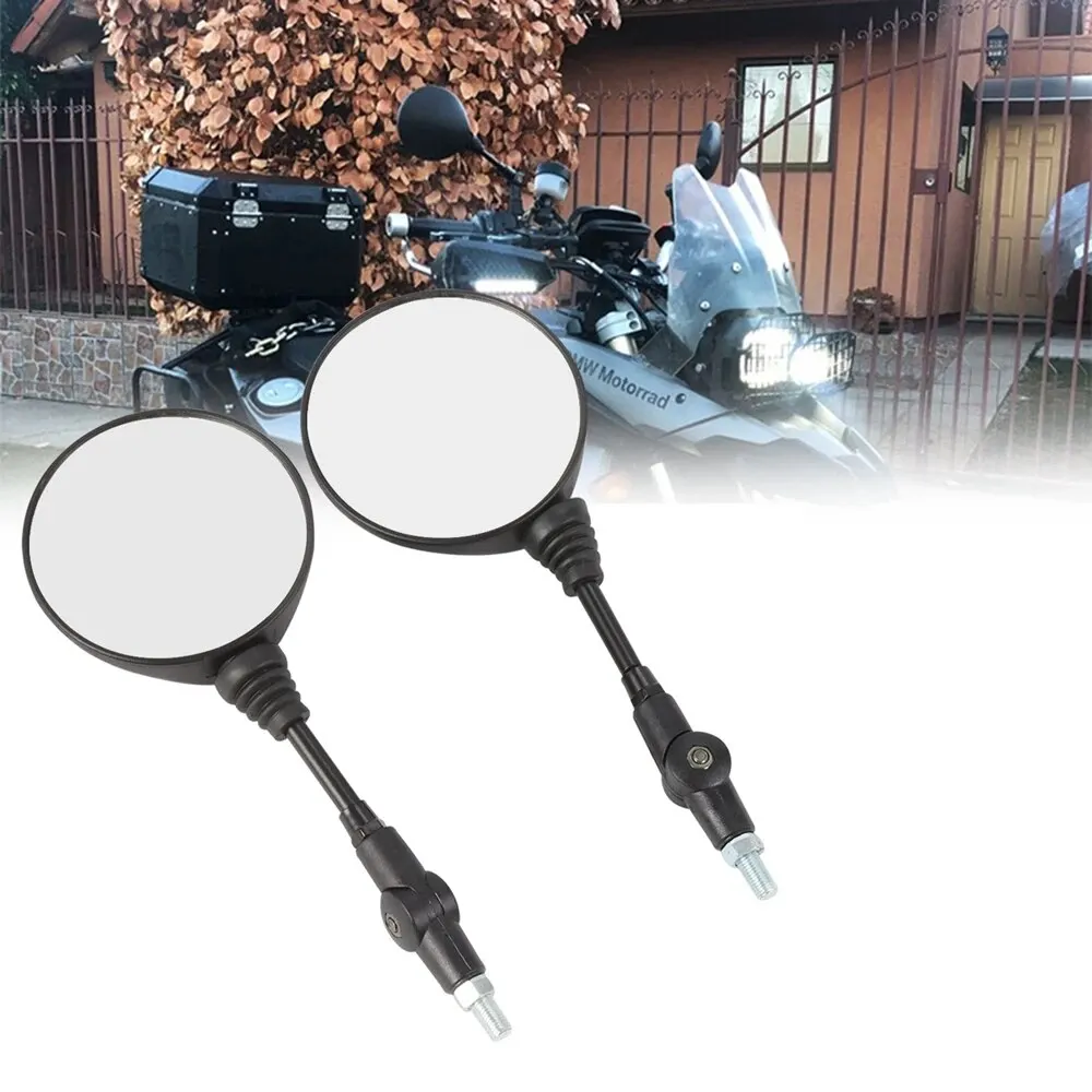 دراجة نارية سوداء عالمية 10 مللي متر مرآة جانبية مرآة الرؤية الخلفية المضادة للسقوط مرآة مستديرة قابلة للطي #6