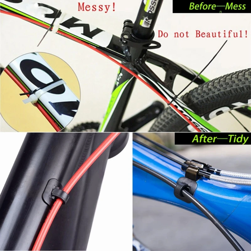 MTB Bicycle Shifter Brake Cable Guide Seat Frame C Shape Tubing Fixing Clamp Aluminum Alloy Clip Adhesive Attached Frame Buckle