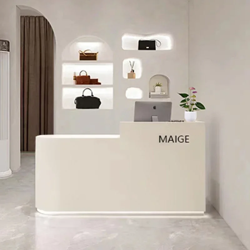 White Luxury Reception Desk Modern Small Checkout Shop Reception Counter Restaurant Study Escritorio Office Furniture