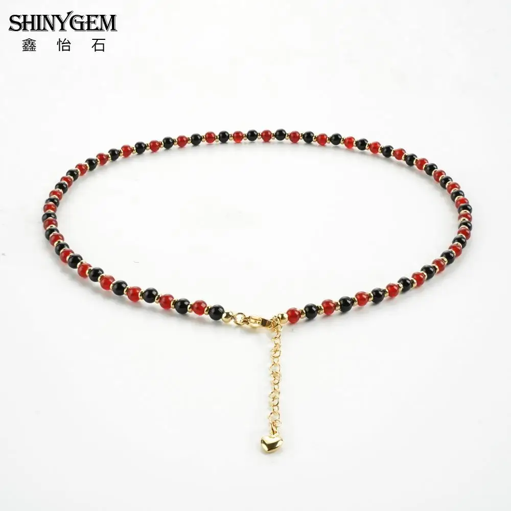 SHINYGEM 4mm Black&Red Agate Beaded Choker Necklace Feng Shui Adjustable Chain Fashion Jewelry Women Protective Energy Lucky