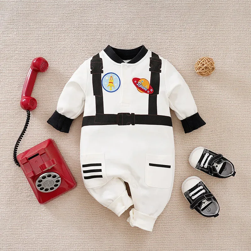 Umorden Bianco Baby Boy Astronauta Costume Cosplay Spazio Vestito Neonato 3M 6M 9M 12M Primavera Autunno Pagliaccetto Tuta Compleanno vestito