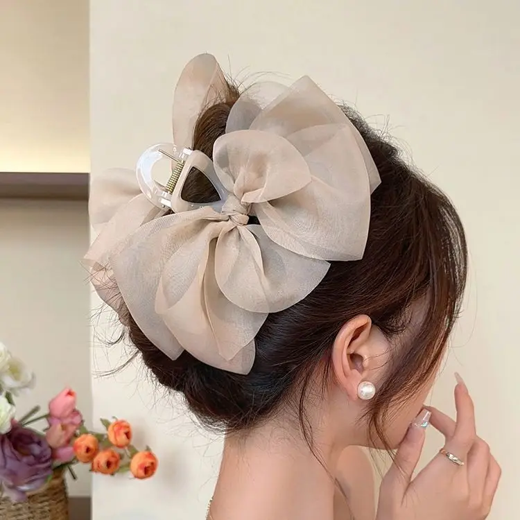 1pc Elegant Mesh Bowknot Decorative Hair Claw Clip Stylish Non Slip Hair Grab Clip Vintage Hair Accessories For Women And Girls