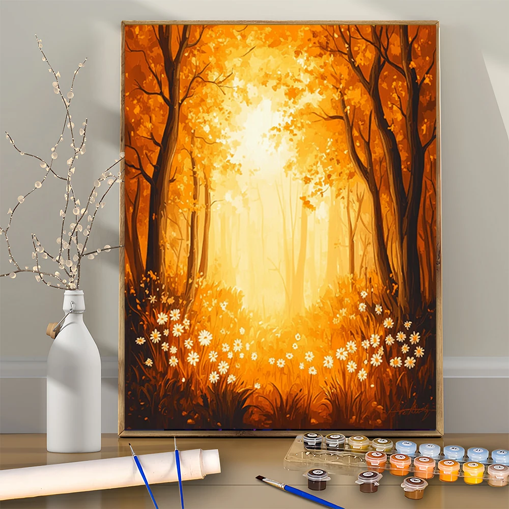 

1 шт., свет и тень, Соната осеннего леса, набор для акриловой цифровой живописи «сделай сам», для начинающих, рамка для домашнего декора стен в комплект не входит