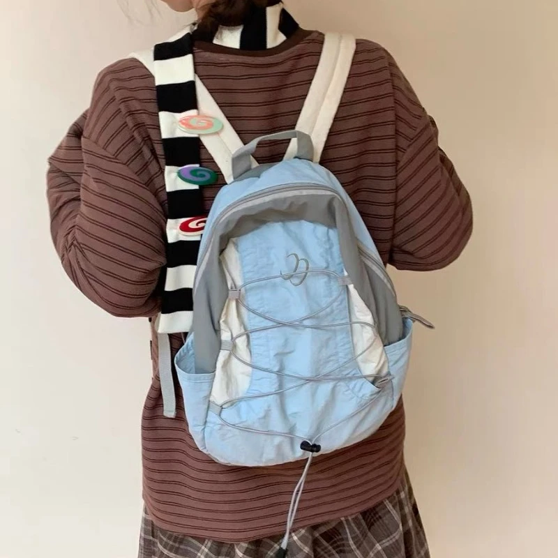 Patchwork Contrast Color Y2k Aesthetic Backpacks Vintage Streetwear Students Backpack Korean Women All Match Trendy Schoolbags