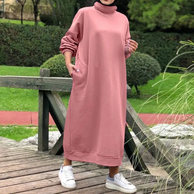 Plush New High Necked Dress Sports Hoodie Casual Long Dress Autumn and Winter Elegant Casual Women\'s Clothing