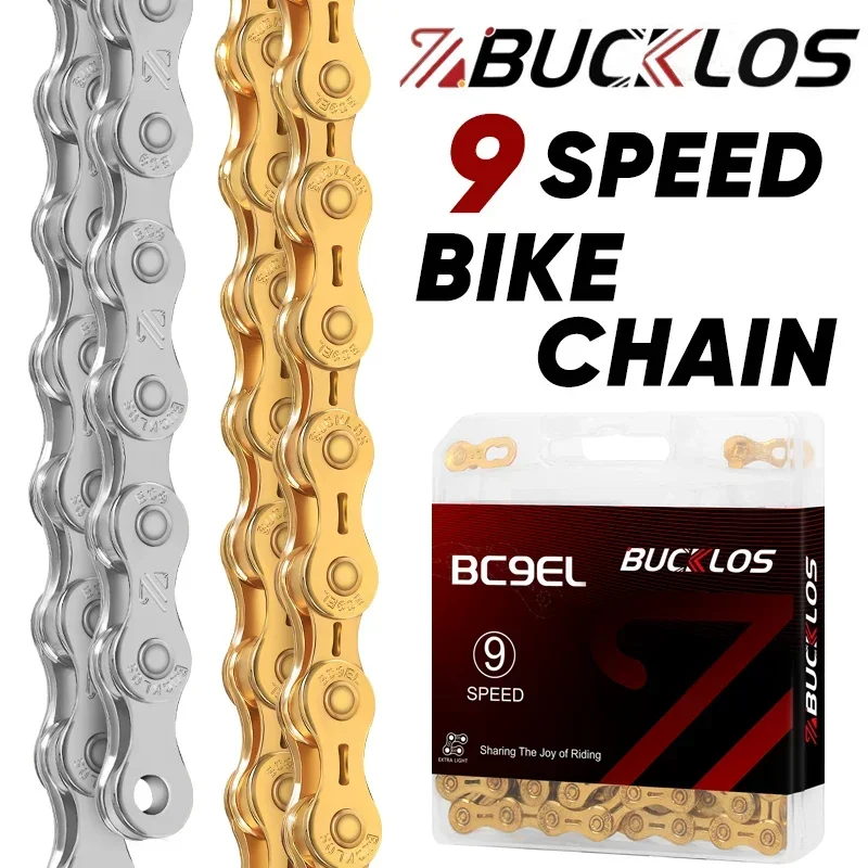 

BUCKLOS 9 Speed Bicycle Chain Ultralight Road Mountain Bike Chain 116 Links Durable Bicycle Stainless Steel Chain Cycling Parts