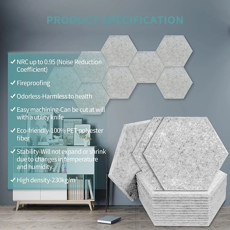 لوح حائط عازل للصوت للديكور ، معالجة صوتية ، حافة مشطوفة سداسية الشكل ، تقليل الضوضاء ، 16 *