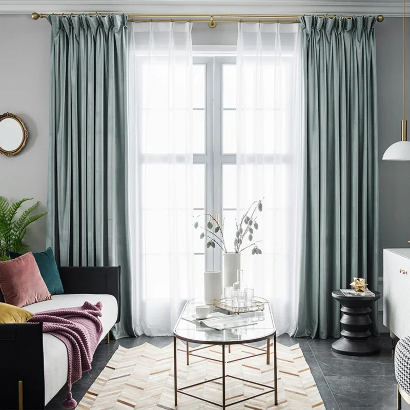 

Flannel solid color wool blackout curtains bedroom living room dining bay window Nordic simple light luxury velvet Custom size