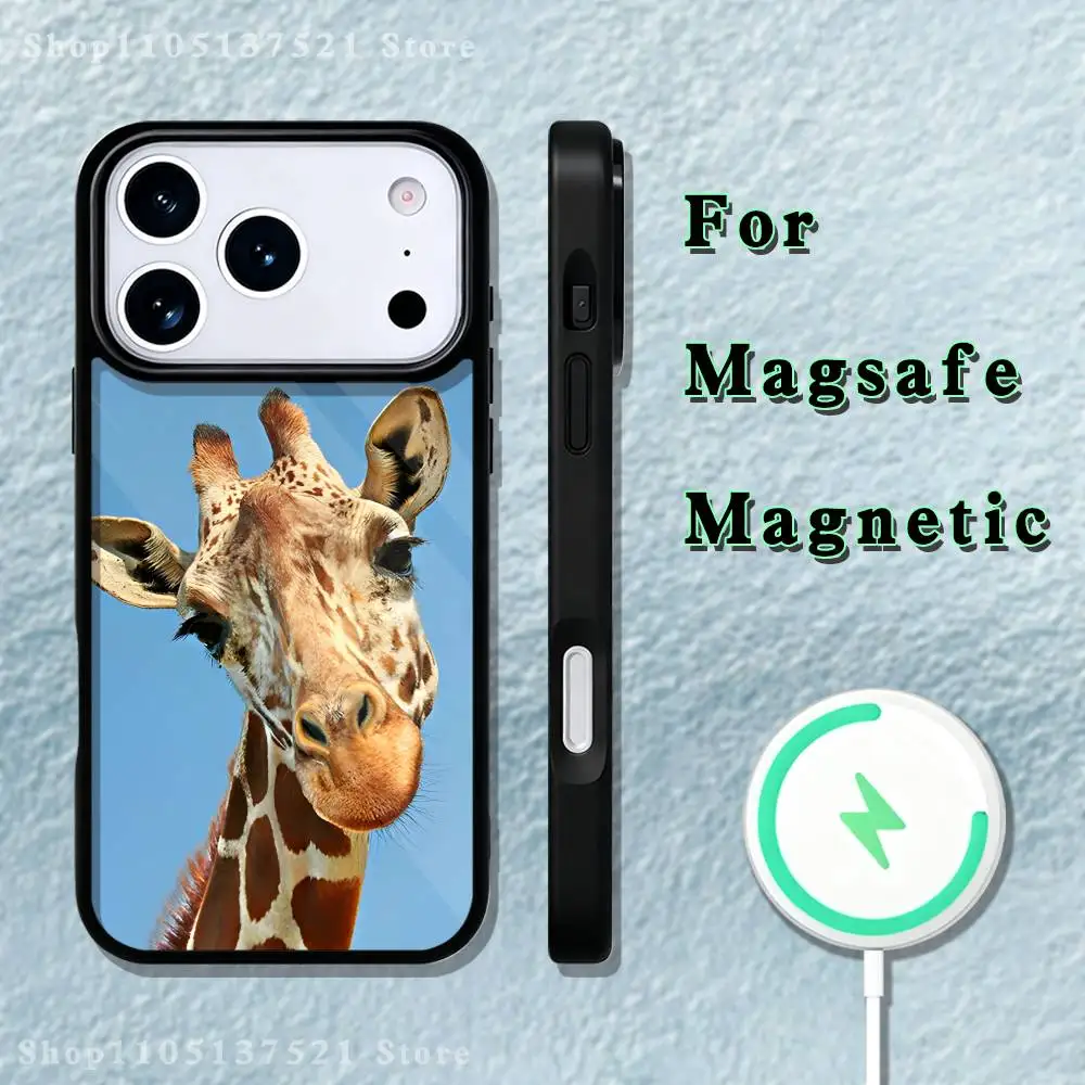 Custodia per telefono con animali carini con giraffe per iPhone 17,16,15,14,13,12,11,Pro,Max,Plus,Mini,SE4,E Ricarica wireless magnetica Magsafe
