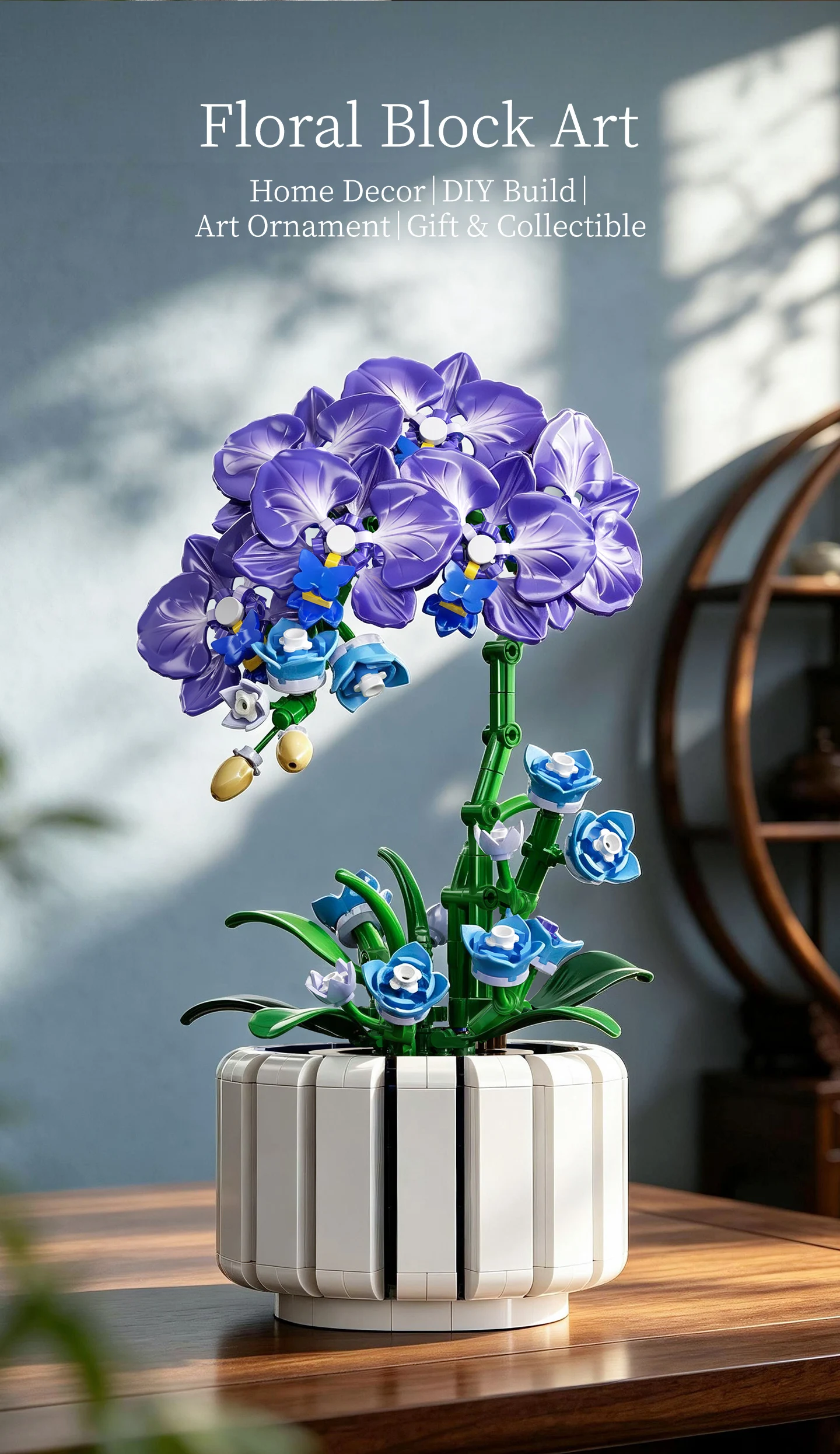 KAVOWORLD 627PCS Purple Butterfly Orchid Building Blocks Simulation Phalaenopsis Flower Pot Bricks Creative Gifts for Family