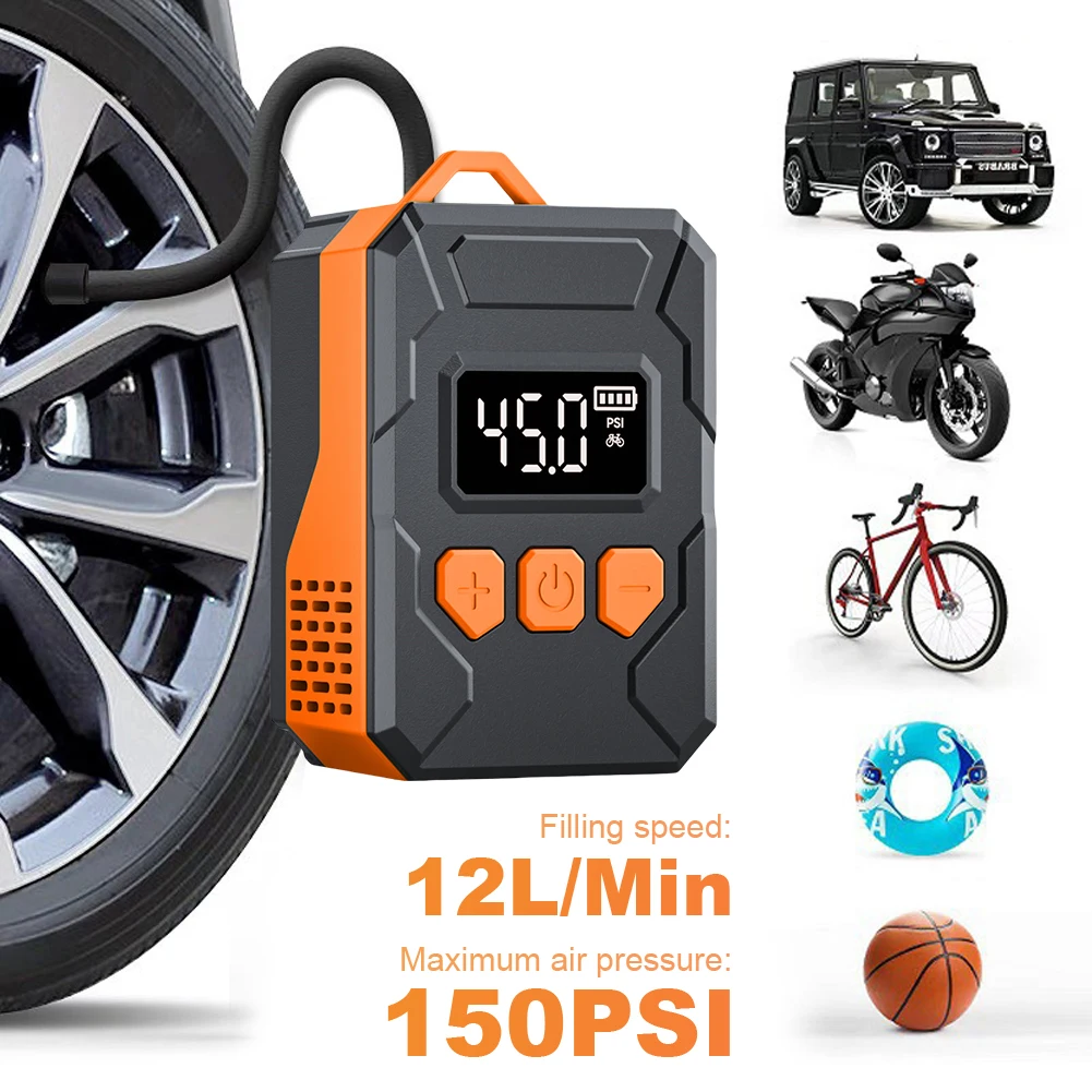 

150PSI Mini Electric Wireless Air Pump 3 Inflation Modes Rechargeable Bicycle Tyre Inflator Digital Display Mini Inflatable Pump